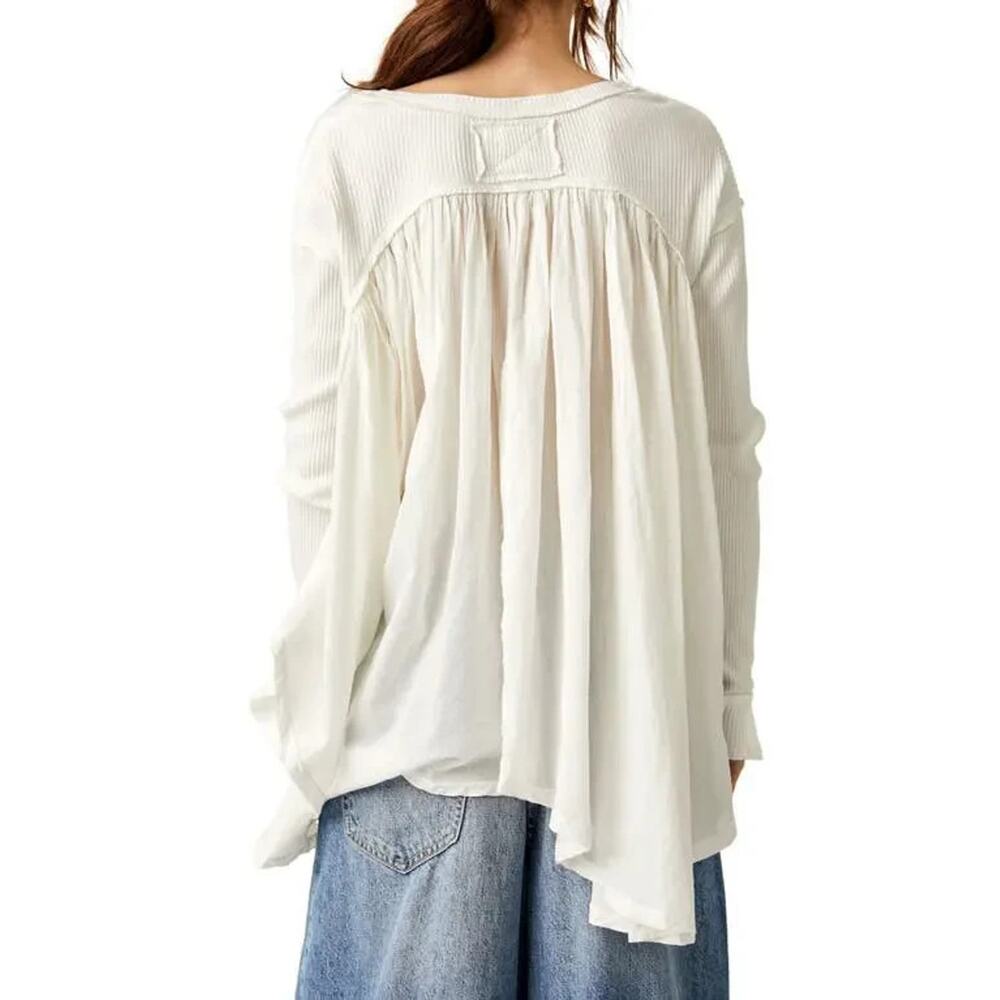 We The Free Free People Flowy Lyrical Slouchy Tunic Top Ivory Small - Picture 4 of 14